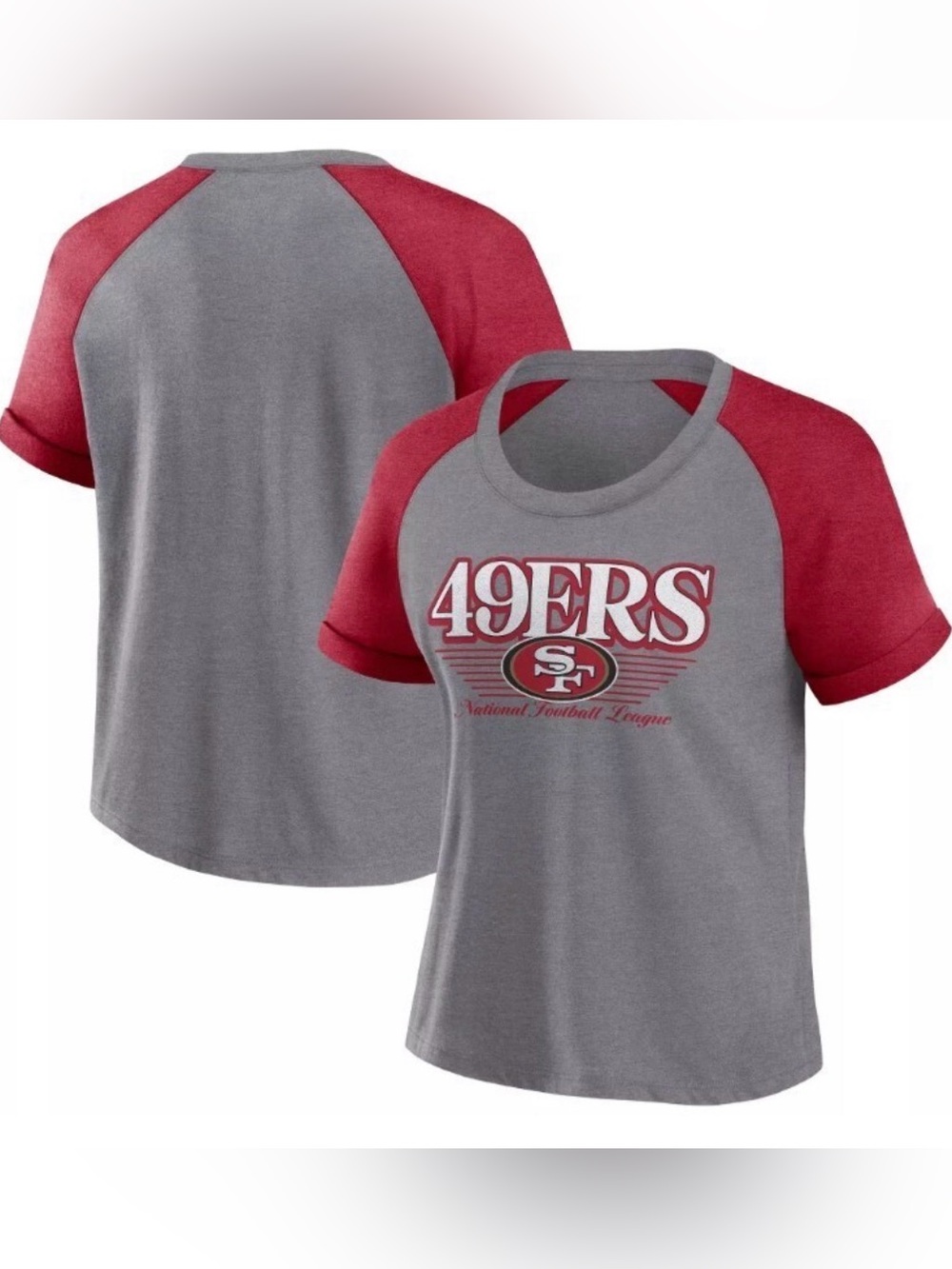 NWT women’s raglan 49ers glitter tee medium